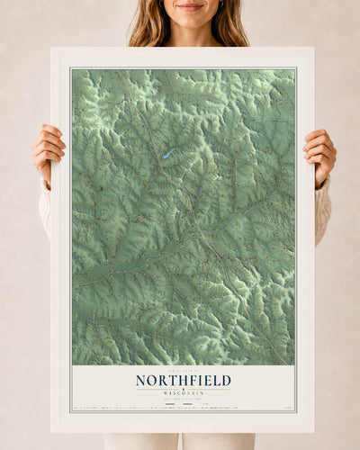 Map of Northfield, Wisconsin, 24 x 36 inch print in a white wood frame