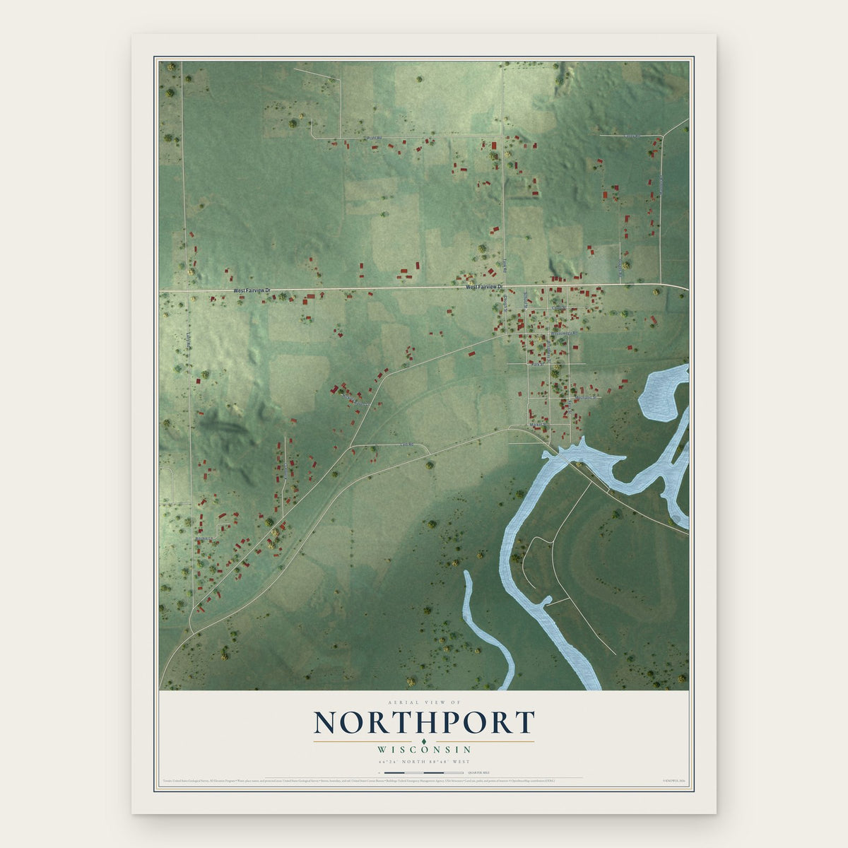 Northport, Wisconsin map print, the full design