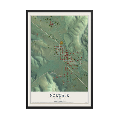 Map of Norwalk, Wisconsin, 12 x 18 inch print in a black wood frame