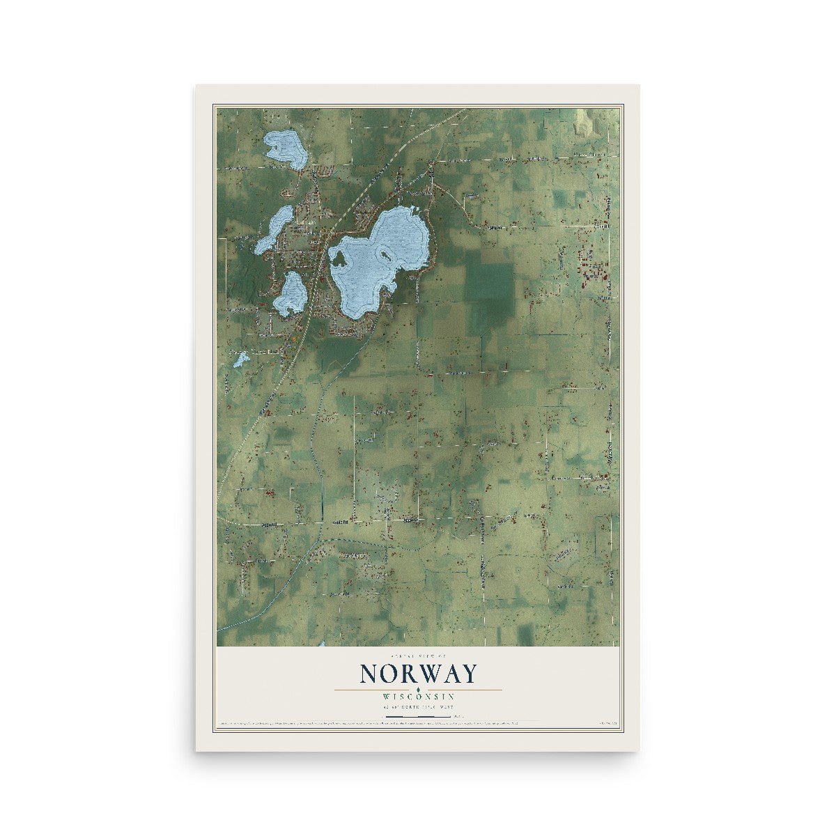 Map of Norway, Wisconsin, 12 x 18 inch unframed archival matte print