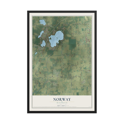 Map of Norway, Wisconsin, 12 x 18 inch print in a black wood frame