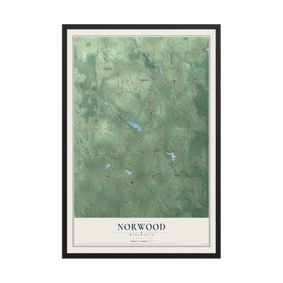 Map of Norwood, Wisconsin, 12 x 18 inch print in a black wood frame
