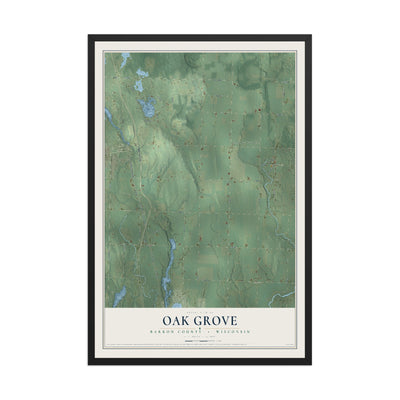 Map of Oak Grove, Barron County, Wisconsin, 12 x 18 inch print in a black wood frame