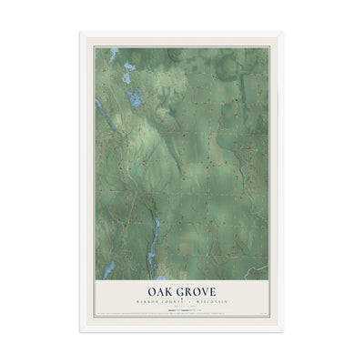 Map of Oak Grove, Barron County, Wisconsin, 12 x 18 inch print in a white wood frame