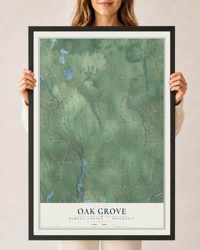 Map of Oak Grove, Barron County, Wisconsin, 24 x 36 inch print in a black wood frame
