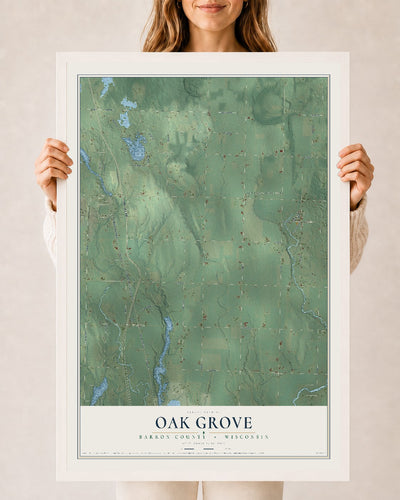 Map of Oak Grove, Barron County, Wisconsin, 24 x 36 inch print in a white wood frame