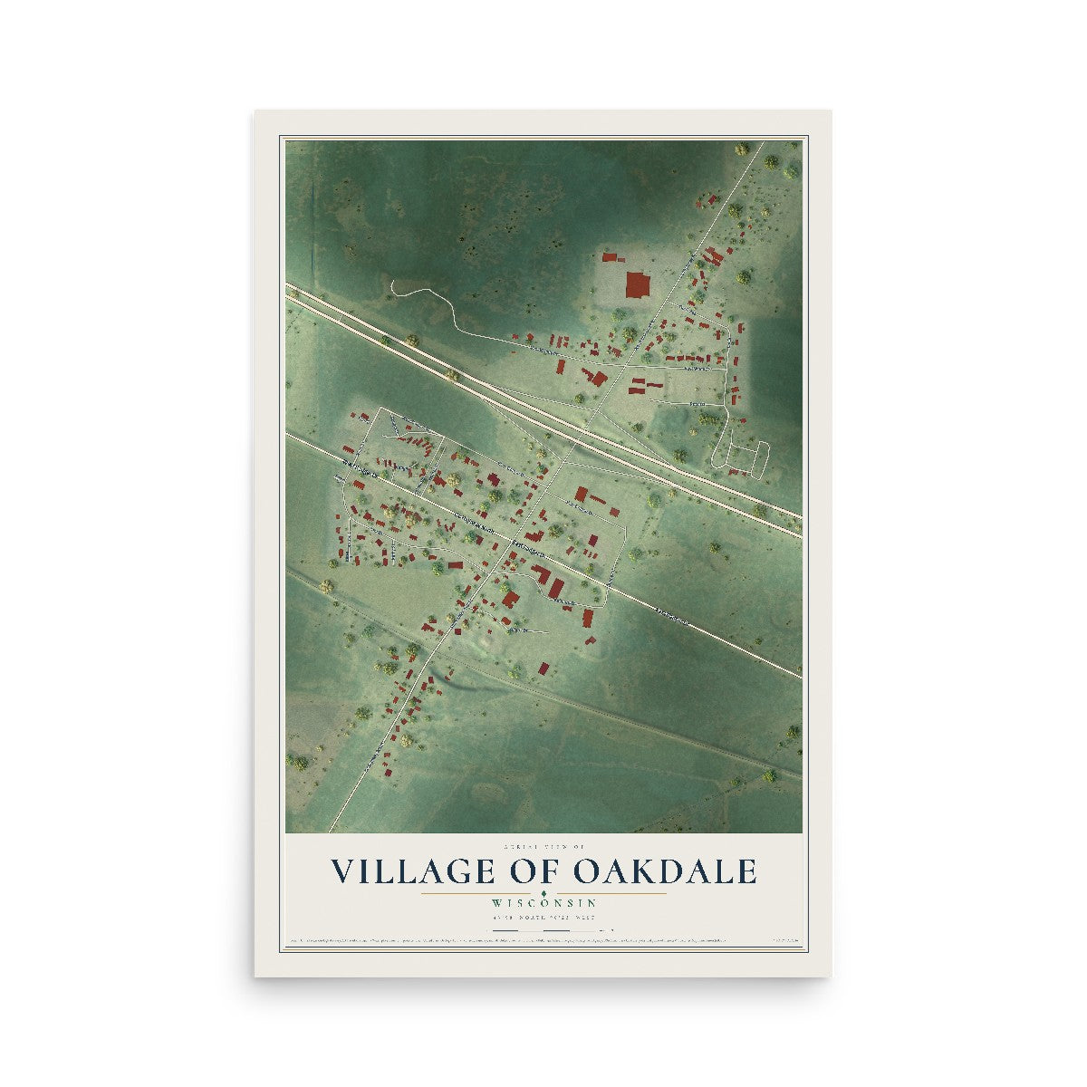 Map of Oakdale, Wisconsin, 12 x 18 inch unframed archival matte print