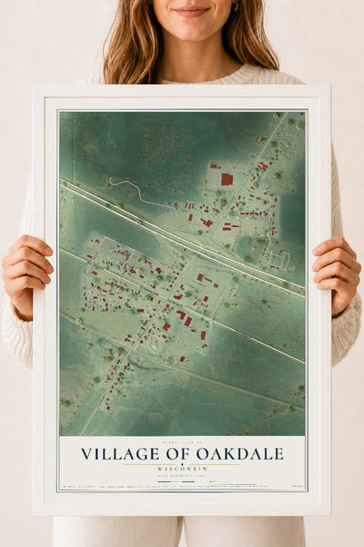 Map of Oakdale, Wisconsin, 18 x 24 inch print in a white wood frame