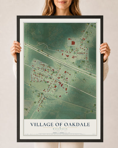 Map of Oakdale, Wisconsin, 24 x 36 inch print in a black wood frame