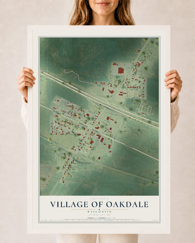 Map of Oakdale, Wisconsin, 24 x 36 inch print in a white wood frame