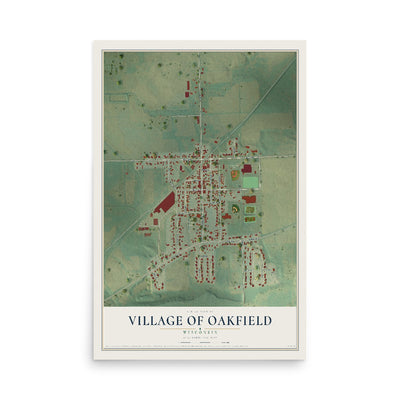 Map of Oakfield, Wisconsin, 12 x 18 inch unframed archival matte print