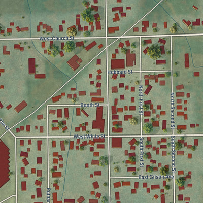 Close-up of the map of Oakfield, Wisconsin print showing street and building detail
