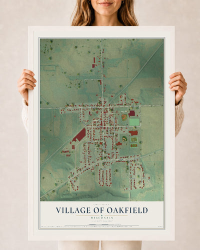 Map of Oakfield, Wisconsin, 24 x 36 inch print in a white wood frame