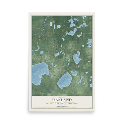Map of Oakland, Burnett County, Wisconsin, 12 x 18 inch unframed archival matte print