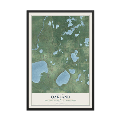 Map of Oakland, Burnett County, Wisconsin, 12 x 18 inch print in a black wood frame