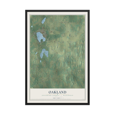 Map of Oakland, Jefferson County, Wisconsin, 12 x 18 inch print in a black wood frame