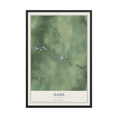 Map of Oasis, Wisconsin, 12 x 18 inch print in a black wood frame