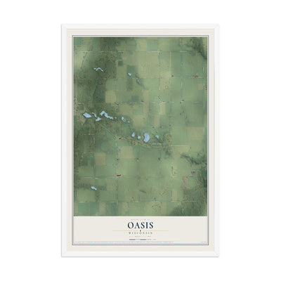 Map of Oasis, Wisconsin, 12 x 18 inch print in a white wood frame