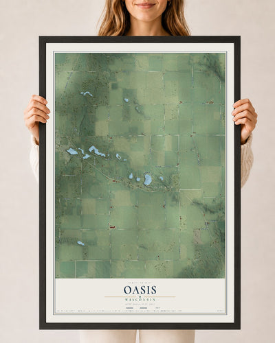 Map of Oasis, Wisconsin, 24 x 36 inch print in a black wood frame