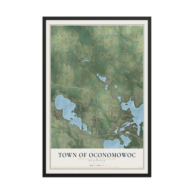 Map of the Town of Oconomowoc, Wisconsin, 12 x 18 inch print in a black wood frame