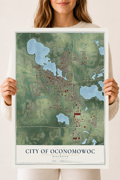 Map of Oconomowoc, Wisconsin, 18 x 24 inch unframed archival matte print