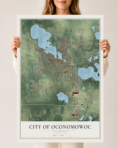 Map of Oconomowoc, Wisconsin, 24 x 36 inch unframed archival matte print