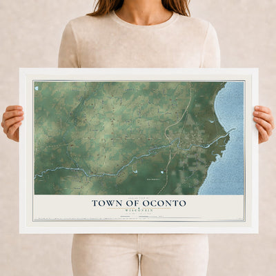 Map of the Town of Oconto, Wisconsin, 12 x 18 inch print in a white wood frame