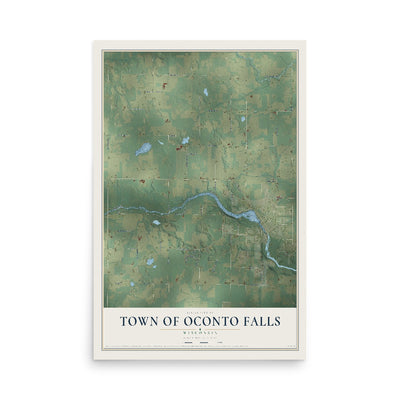 Map of the Town of Oconto Falls, Wisconsin, 12 x 18 inch unframed archival matte print