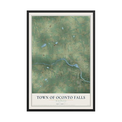 Map of the Town of Oconto Falls, Wisconsin, 12 x 18 inch print in a black wood frame