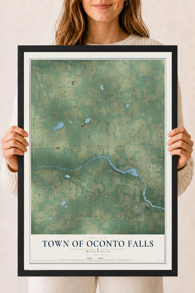 Map of the Town of Oconto Falls, Wisconsin, 18 x 24 inch print in a black wood frame