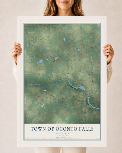 Map of the Town of Oconto Falls, Wisconsin, 24 x 36 inch print in a white wood frame