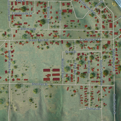 Second close-up of the map of Oconto Falls, Wisconsin print showing more streets and buildings