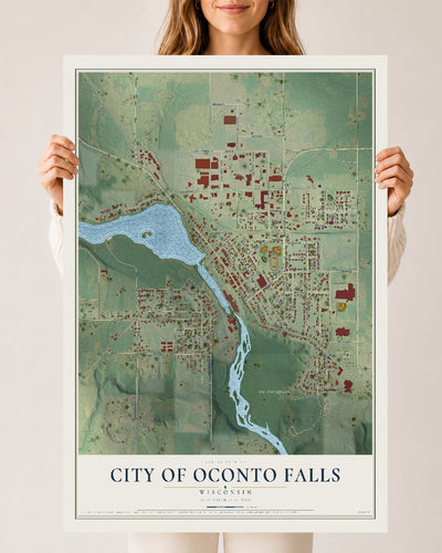 Map of Oconto Falls, Wisconsin, 24 x 36 inch unframed archival matte print