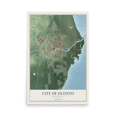 Map of Oconto, Wisconsin, 12 x 18 inch unframed archival matte print