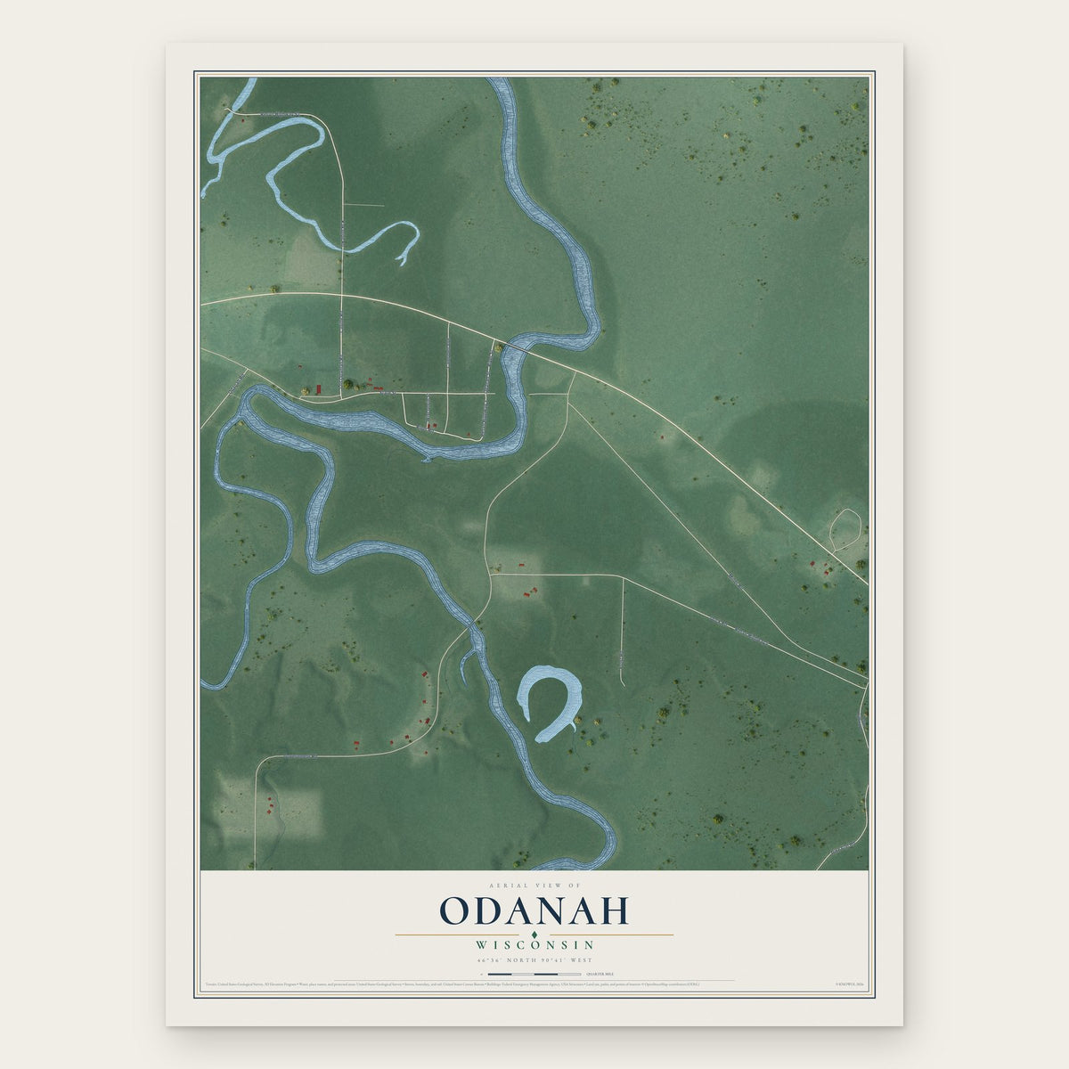 Odanah, Wisconsin map print, the full design
