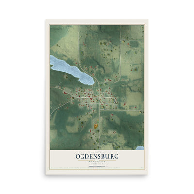 Map of Ogdensburg, Wisconsin, 12 x 18 inch unframed archival matte print