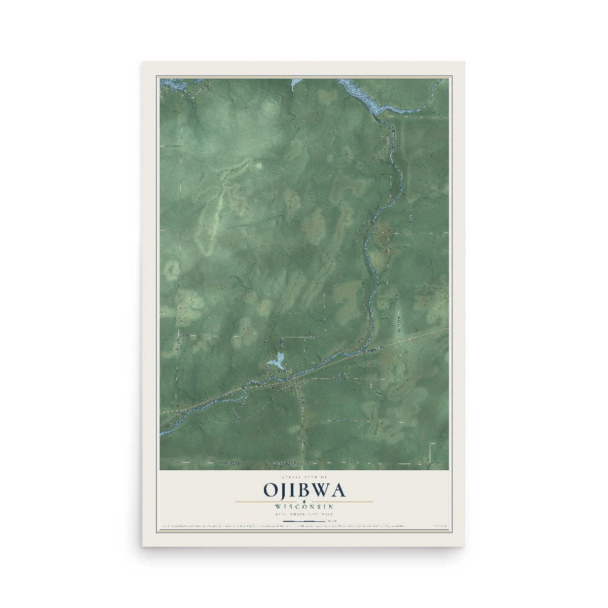 Map of Ojibwa, Wisconsin, 12 x 18 inch unframed archival matte print