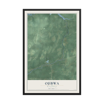 Map of Ojibwa, Wisconsin, 12 x 18 inch print in a black wood frame