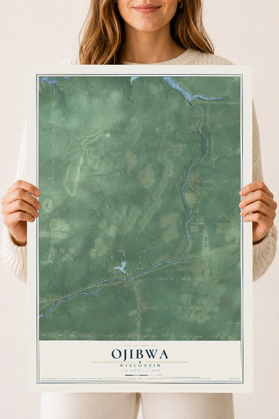 Map of Ojibwa, Wisconsin, 18 x 24 inch unframed archival matte print