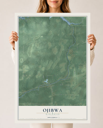 Map of Ojibwa, Wisconsin, 24 x 36 inch unframed archival matte print