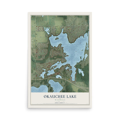 Map of Okauchee Lake, Wisconsin, 12 x 18 inch unframed archival matte print