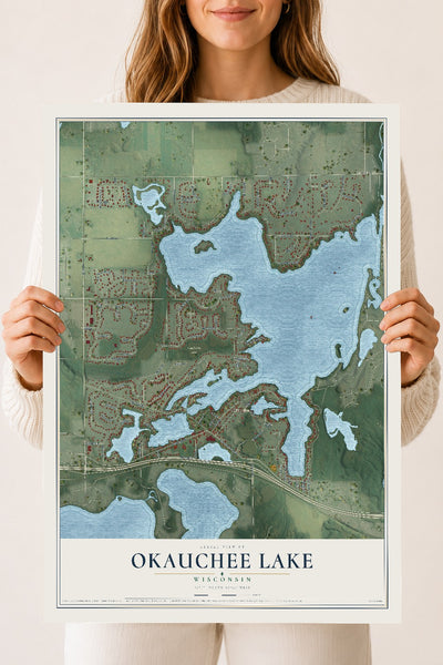 Map of Okauchee Lake, Wisconsin, 18 x 24 inch unframed archival matte print