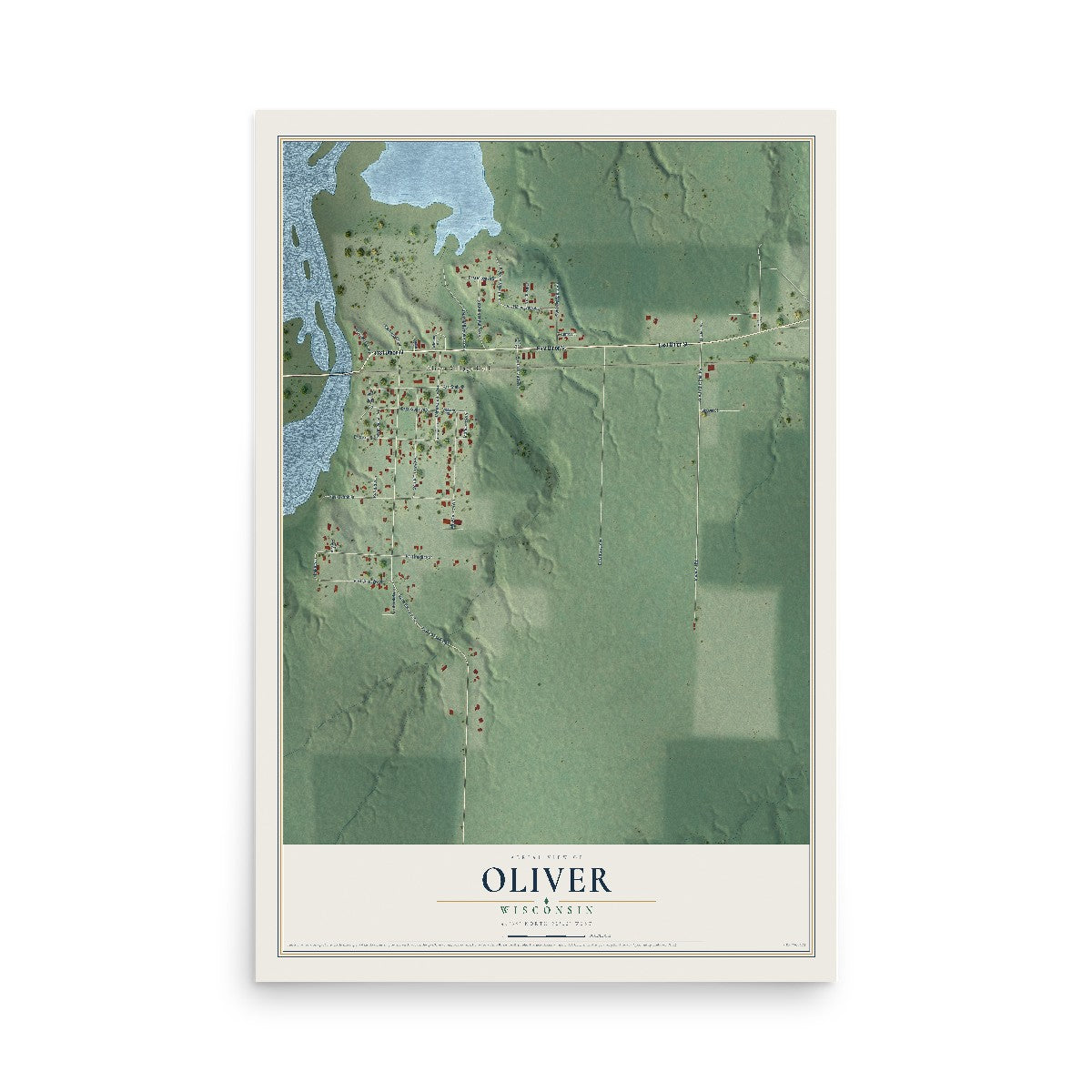 Map of Oliver, Wisconsin, 12 x 18 inch unframed archival matte print