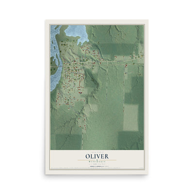 Map of Oliver, Wisconsin, 12 x 18 inch unframed archival matte print