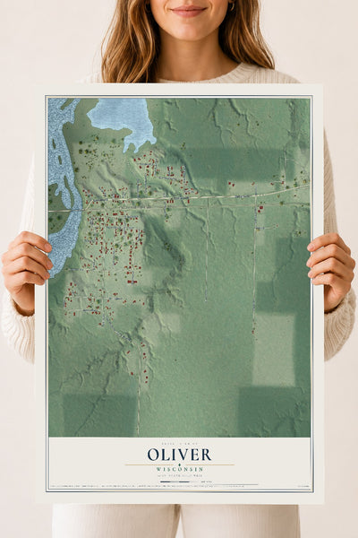 Map of Oliver, Wisconsin, 18 x 24 inch unframed archival matte print