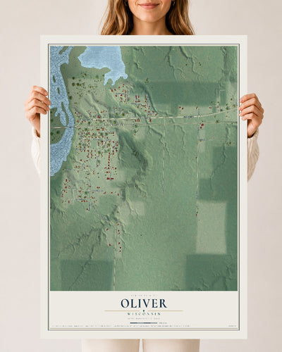 Map of Oliver, Wisconsin, 24 x 36 inch unframed archival matte print