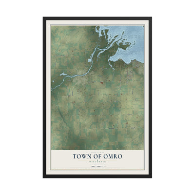 Map of the Town of Omro, Wisconsin, 12 x 18 inch print in a black wood frame