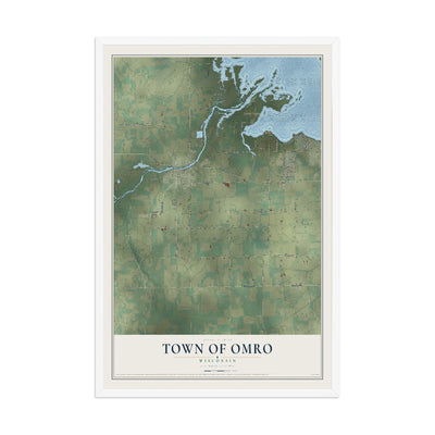 Map of the Town of Omro, Wisconsin, 12 x 18 inch print in a white wood frame