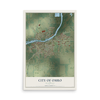 Map of Omro, Wisconsin, 12 x 18 inch unframed archival matte print
