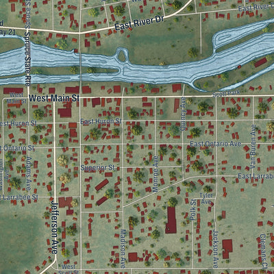 Close-up of the map of Omro, Wisconsin print showing street and building detail